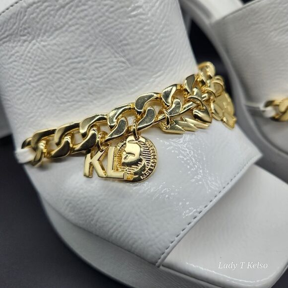 Karl Lagerfeld Haisley Patent Leather Slip-On Gold Charms. NWOT (Floor Sample) - Picture 2 of 12